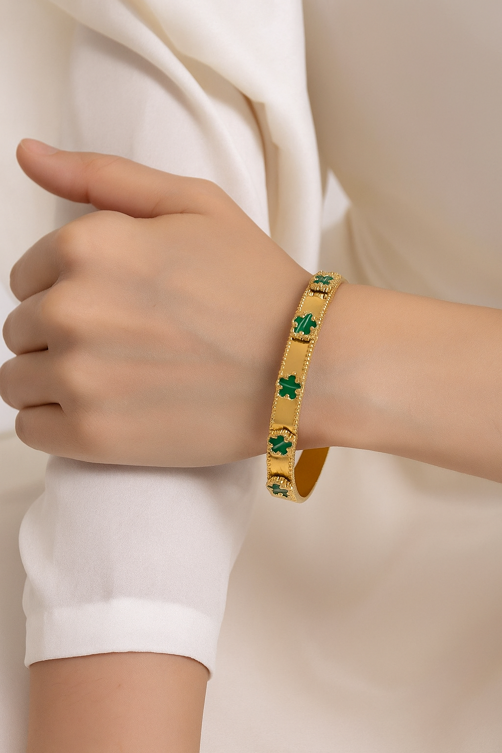 Velamira Clover Charm Gold-Plated Designer Bangle