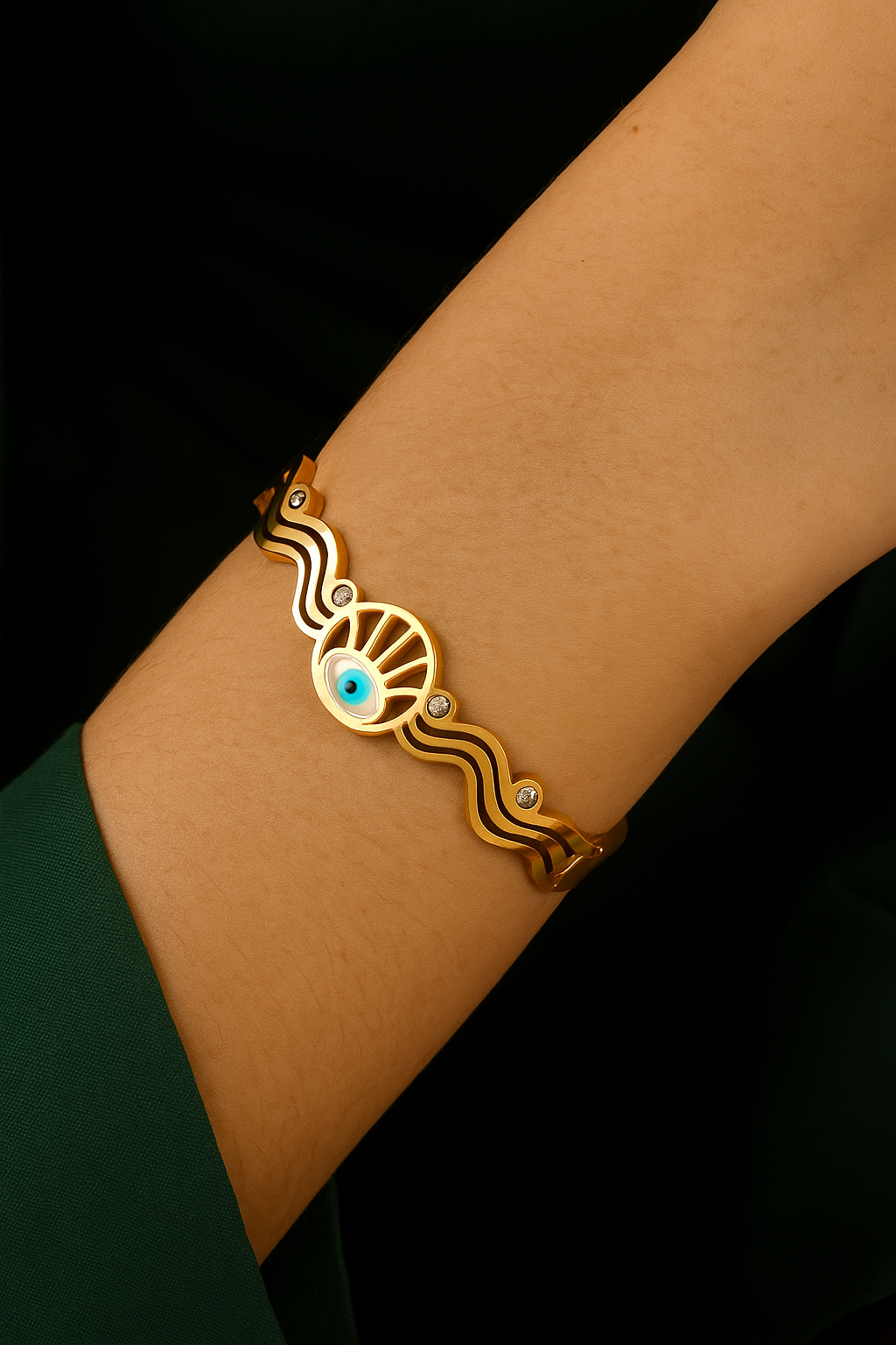 Eye Shield Designer Bracelet ā Gold Plated with Zircon Accents