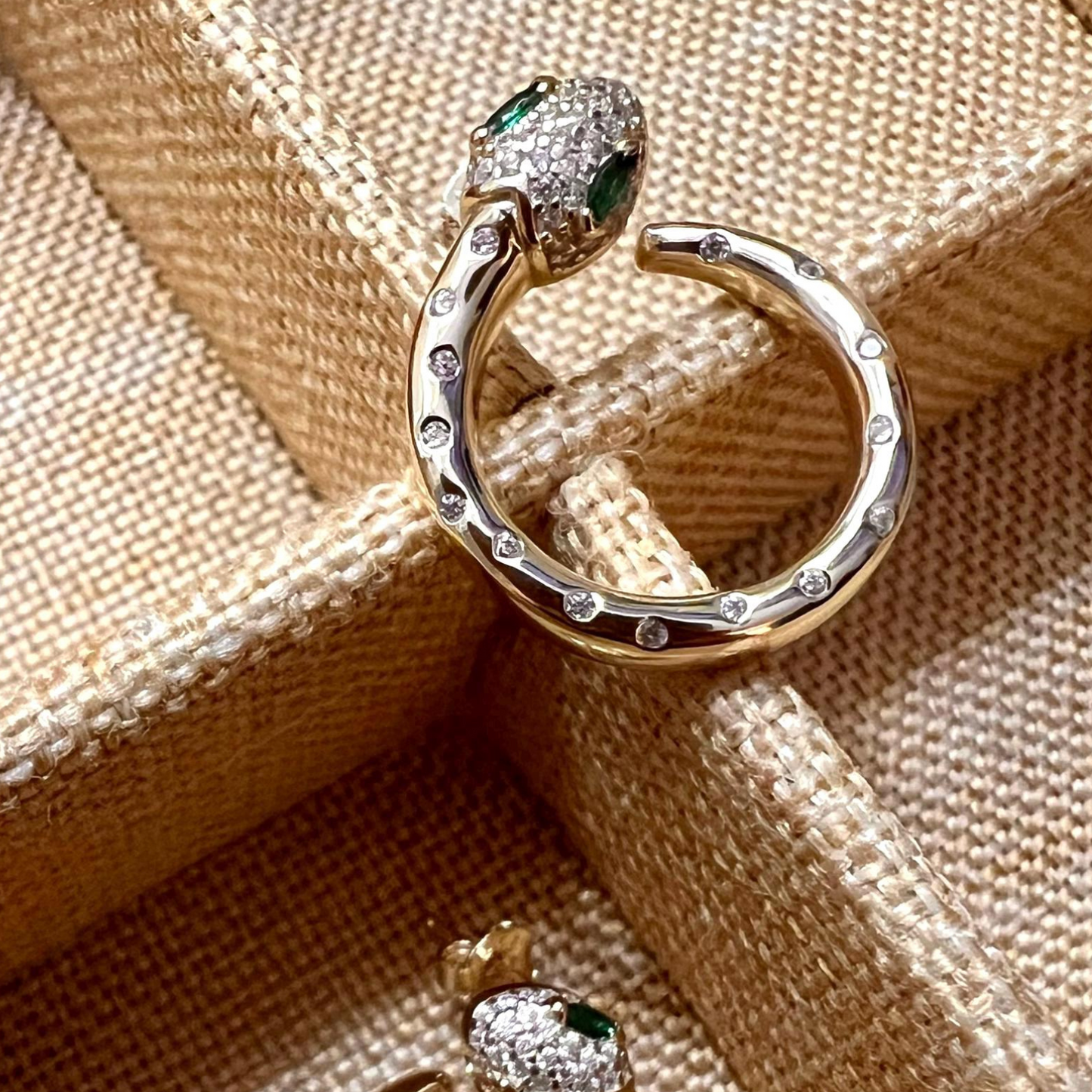 Silver-Plated Snake Hoop Earrings with Emerald Green Eyes