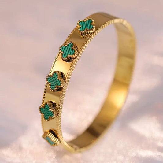 Velamira Clover Charm Gold-Plated Designer Bangle