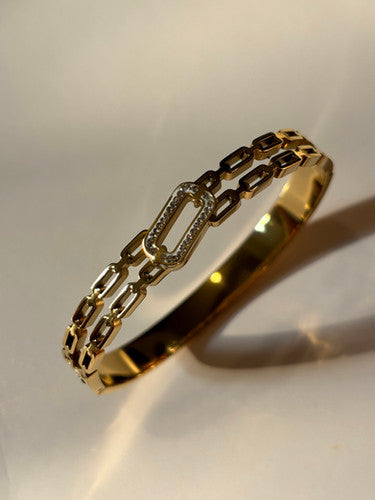18K Gold-Plated Dual Link Chain Bracelet with CZ Accents