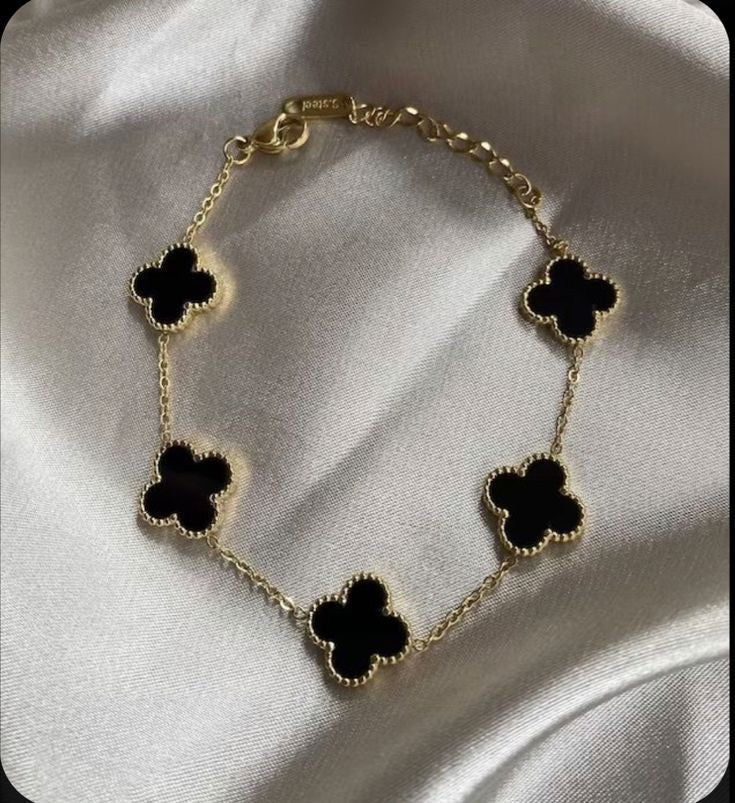Velamira Clover Charm Bracelet  Black Enamel with Gold Finish