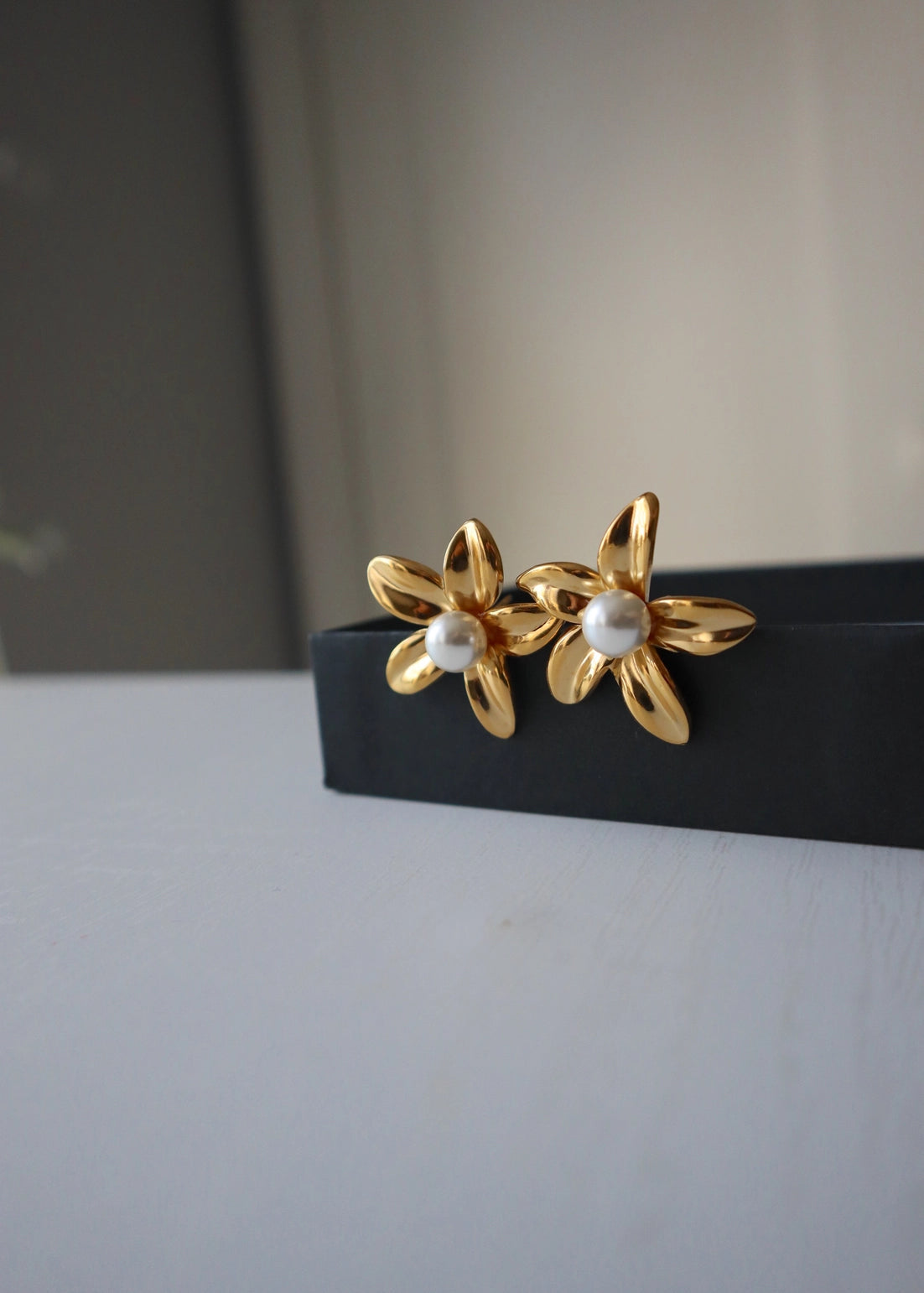 Floral Stud Earrings with Pearl Center