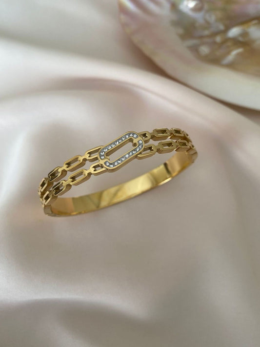 18K Gold-Plated Dual Link Chain Bracelet with CZ Accents
