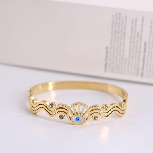 Eye Shield Designer Bracelet – Gold Plated with Zircon Accents