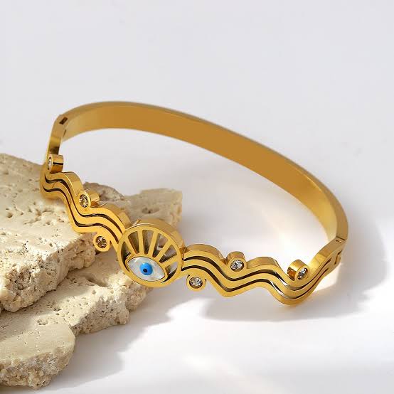 Eye Shield Designer Bracelet ā Gold Plated with Zircon Accents